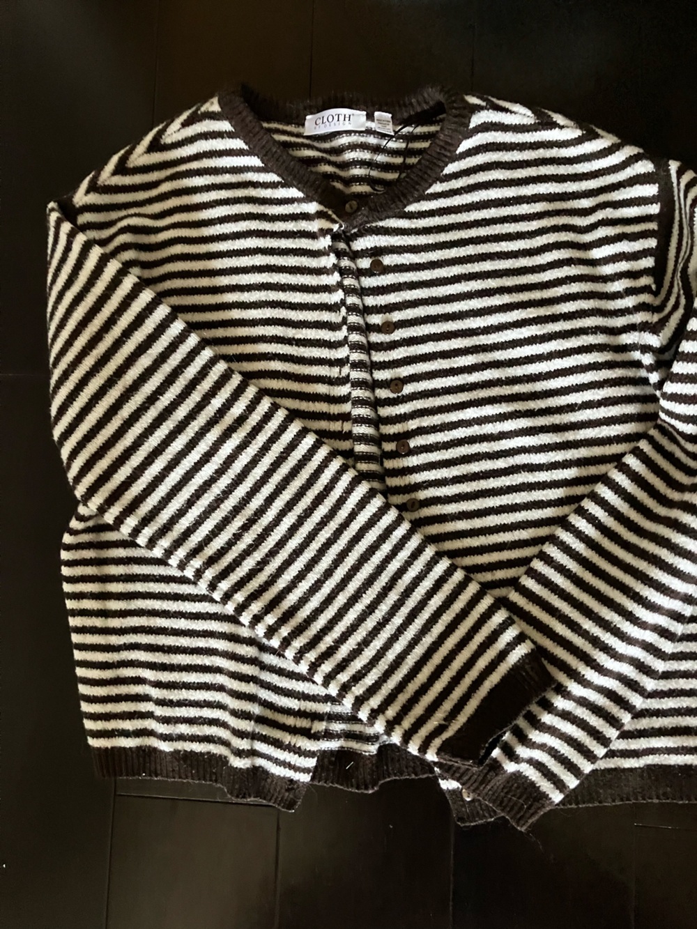 Brown and White Striped Crewneck Sweater